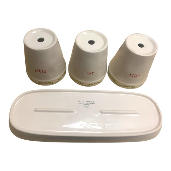 RARE VTG Rae Dunn Merry Joy Cheer Planter Trio Set Christmas Holiday Set - Picture 4 of 8